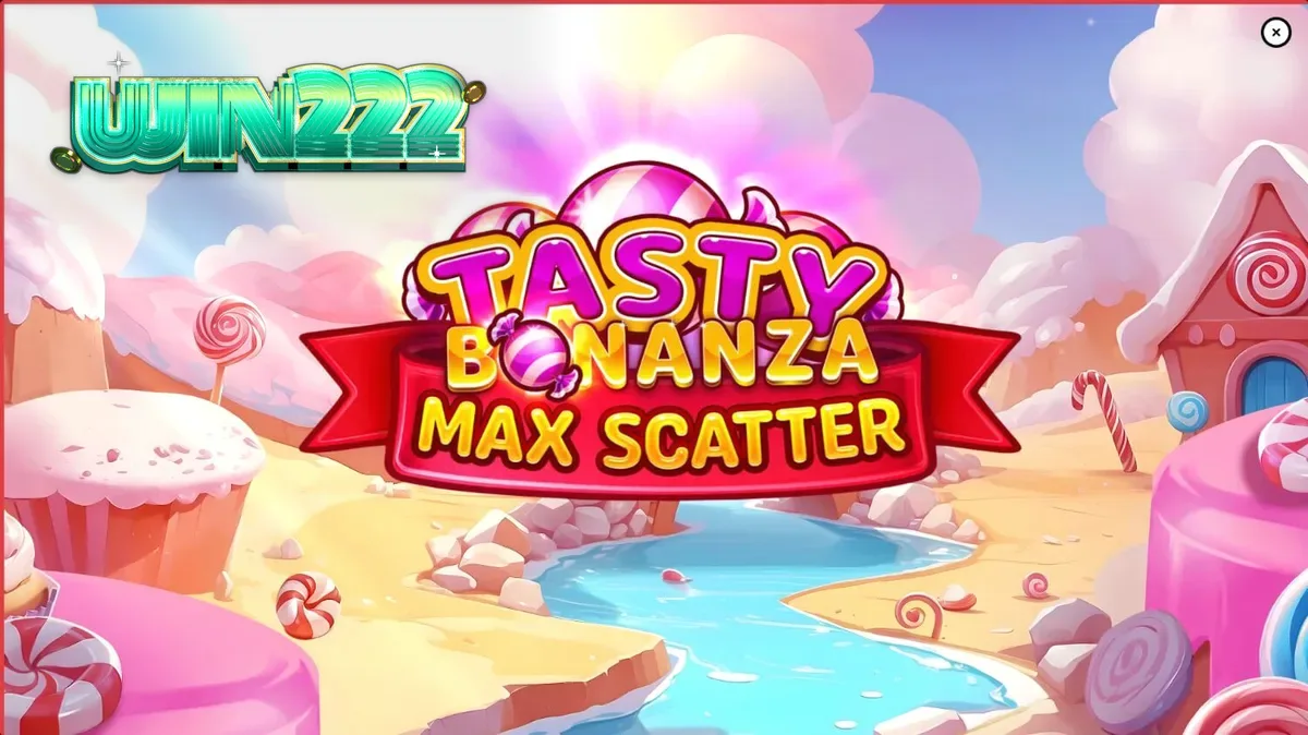 Interface colorida e vibrante do slot Tasty Bonanza Max Scatter com doces e guloseimas.